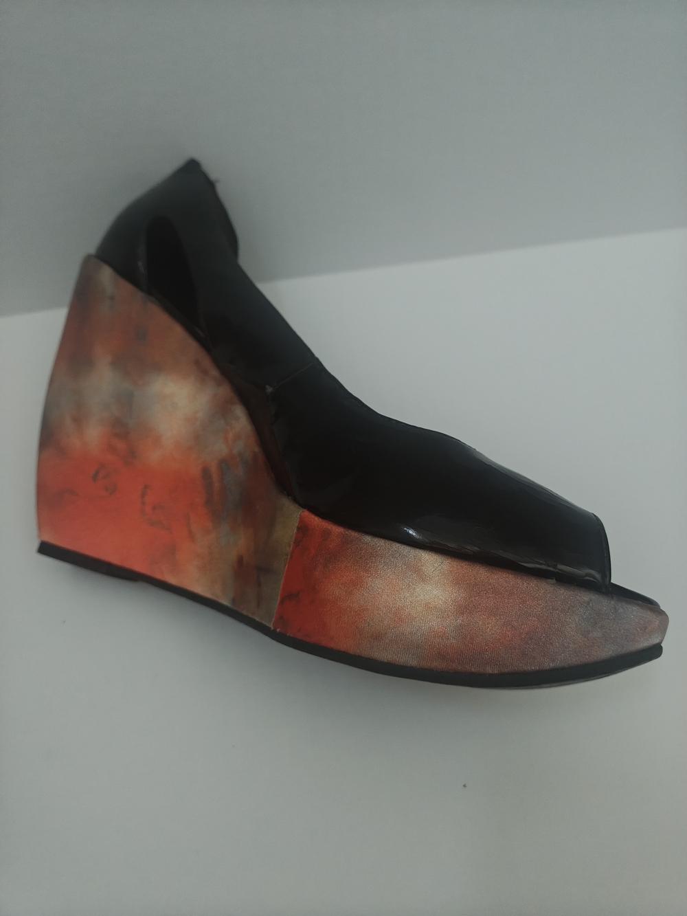 Black & Orange Wedge Peep-Toe Womens Shoe
